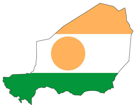 Niger map with flag - outline of a state with a national flagのイラスト素材