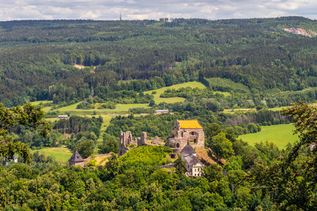 Potstejn Castle, a castle ruin on a wooded hill, Czech republicのeditorial素材