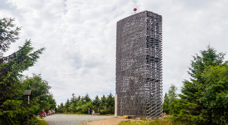 Velka Destna lookout tower at the top of the Orlicke Mountains, Czech republicのeditorial素材