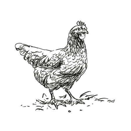 hen - farm animal, hand drawn illustrationのイラスト素材