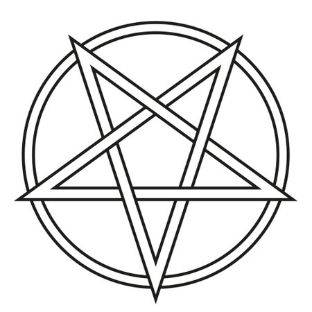 Pentagram - black and white vector illustration of simple five-pointed star with border in circle,...