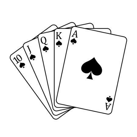 Playing cards - a poker hand consisting of a royal flush spades 10 J Q K A, vector illustration isolated on whiteのイラスト素材