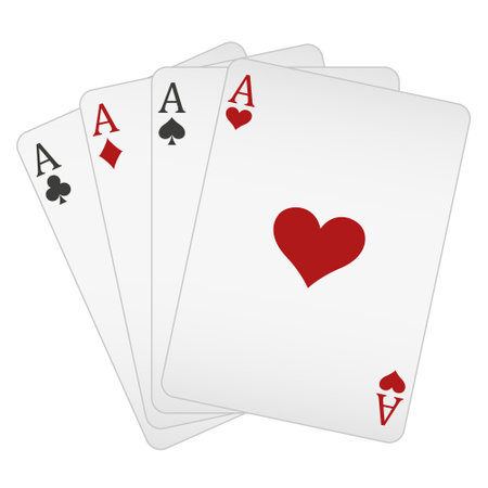 Four aces playing cards - Four Of A Kind poker hand, Ace of Hearts, Spades, Clubs and Diamonds card, vector illustrationのイラスト素材