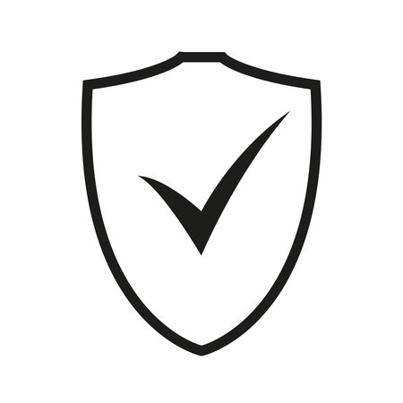 shield with OK check mark icon silhouette, vector illustration isolated on a whiteのイラスト素材