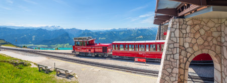 Schafberg cog railway train station Schafbergbahn, Alps, Austriaのeditorial素材