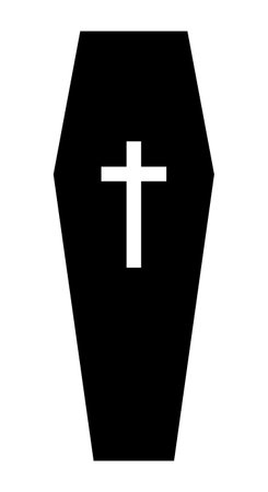 A coffin, black and white vector silhouette illustration of casket funerary box with cross, isolated on whiteのイラスト素材