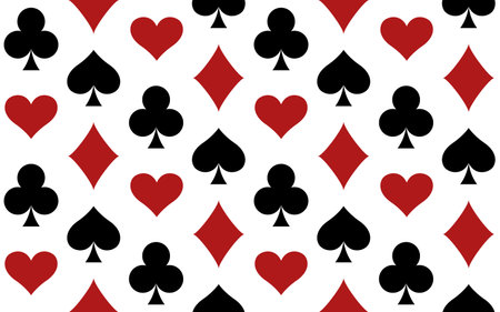 Playing card suit symbol set - Hearts, Spades, Clubs and Diamonds, seamless repeatable pattern texture backgroundのイラスト素材