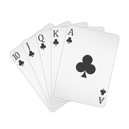 Playing cards - a poker hand consisting of a royal flush clubs 10 J Q K A, vector illustration isolated on whiteのイラスト素材