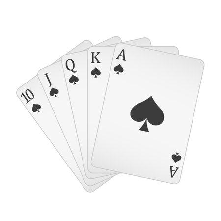 Playing cards - a poker hand consisting of a royal flush spades 10 J Q K A, vector illustration isolated on whiteのイラスト素材