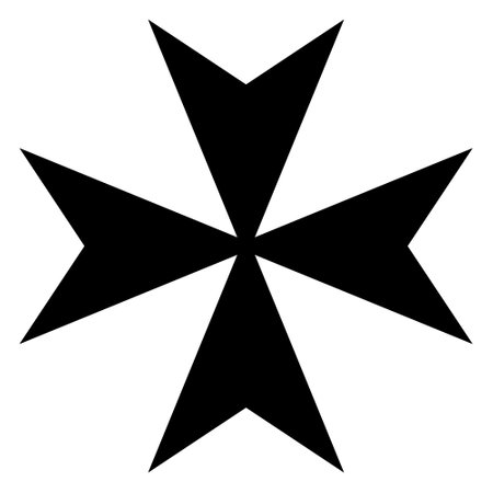 Maltese cross, black and white vector silhouette illustration of heraldic cross shape, isolated on whiteのイラスト素材