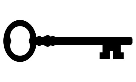 key silhouette, black and white vector illustration of old vintage antique keyのイラスト素材