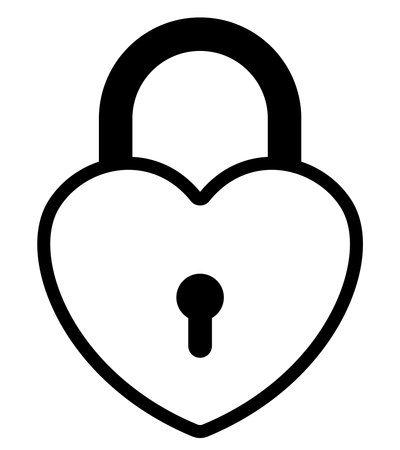 heart shaped padlock, black and white vector illustration of locked lockのイラスト素材