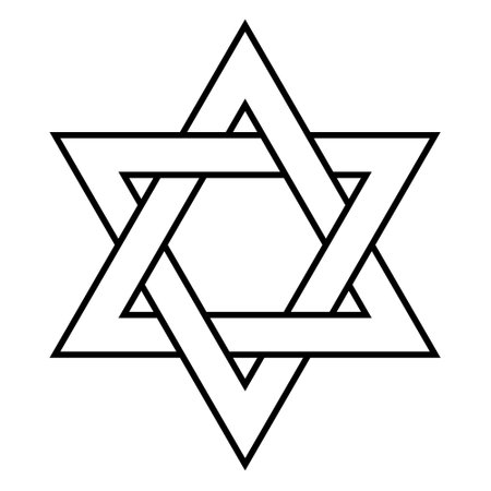 Star of David - Jewish star shape symbol, black and white vector illustration of hexagramのイラスト素材