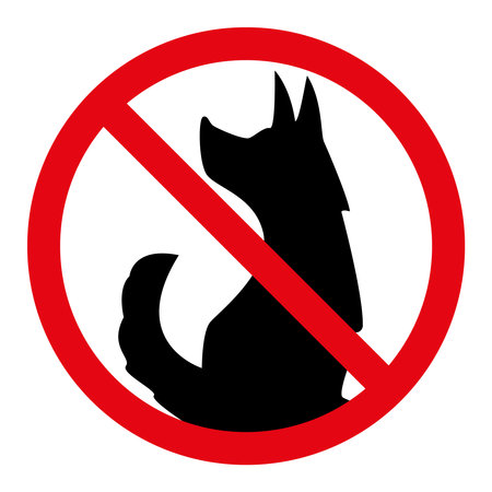 no dogs allowed symbol, prohibitory sign, red crossed out circle symbol with dog silhouetteのイラスト素材