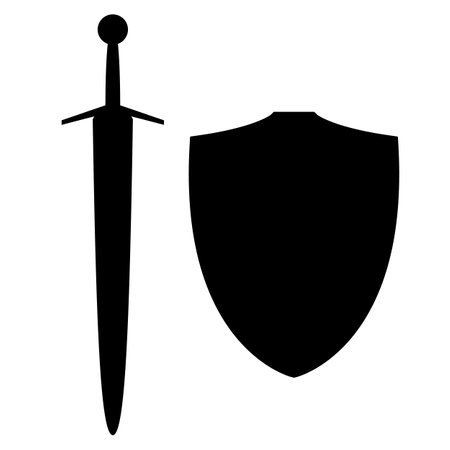 sword and shield icon silhouette, vector illustration isolated on a whiteのイラスト素材
