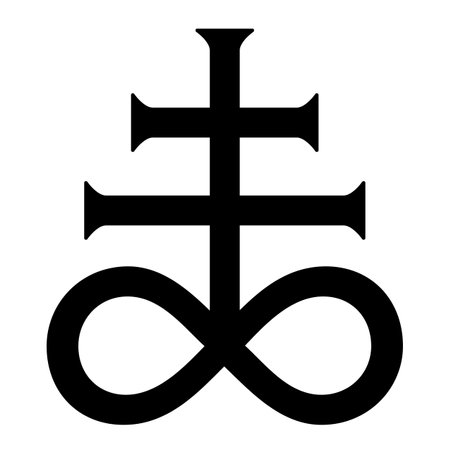 Leviathan Satan Cross, black and white silhouette illustration of alchemical symbol for brimstone black sulfur symbolのイラスト素材