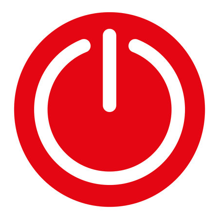 power button icon, red and white vector simple illustration of switch symbol, isolated on white