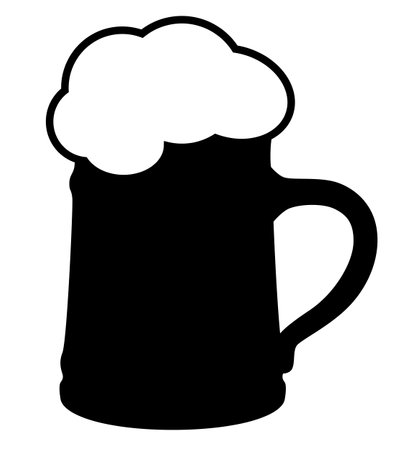 beer stein mug silhouette shape, black and white vector illustration of glass of beer with beer headのイラスト素材