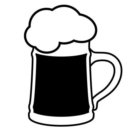 beer stein mug, black and white vector illustration of glass of beer with beer headのイラスト素材