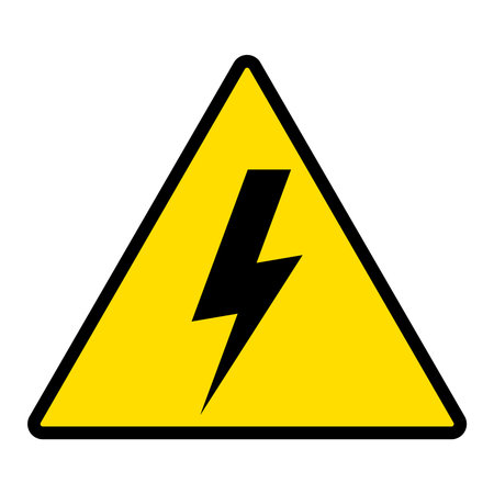 High voltage sign, lightning in yellow and black triangle symbol, isolated on whiteのイラスト素材