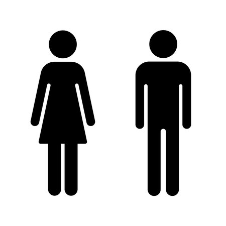men and women symbol silhouette shape, black and white vector illustrationのイラスト素材