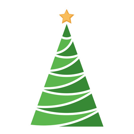 Christmas tree silhouette symbol icon shape, color vector illustration of one stylized decorated Christmas tree with star, isolated on whiteのイラスト素材
