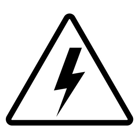 High voltage sign, lightning in triangle symbol icon, black and white illustration isolated on whiteのイラスト素材
