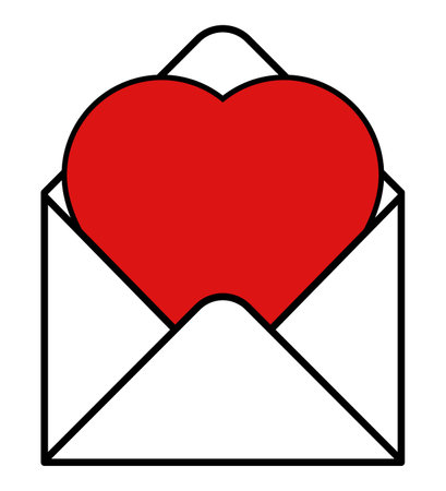 heart in an envelope, vector illustration of white open post envelope with red heart symbol of love letter, isolated on whiteのイラスト素材