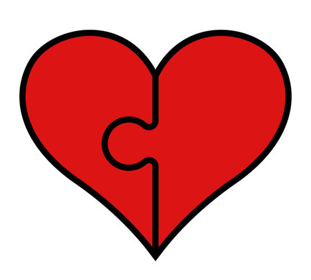 heart symbol composed of two puzzle pieces, illustration of two halves of a heart shape isolated on whiteのイラスト素材