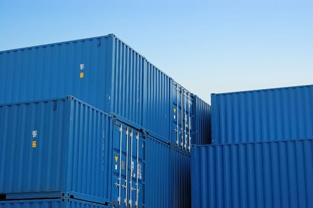 The blue cargo containers waiting to be loadedの写真素材