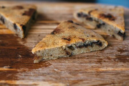 Homemade Chocolate Chip Banana Bread Cut in triangleの写真素材