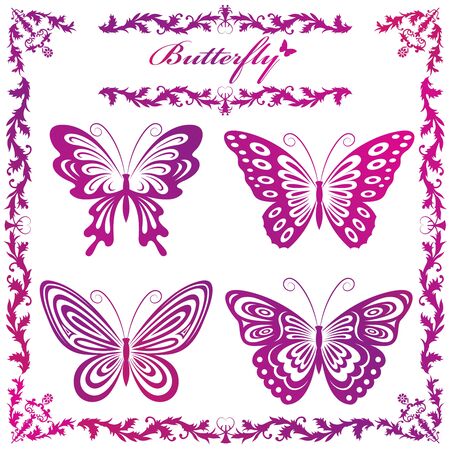 Illustration of silhouettes of butterfliesのイラスト素材
