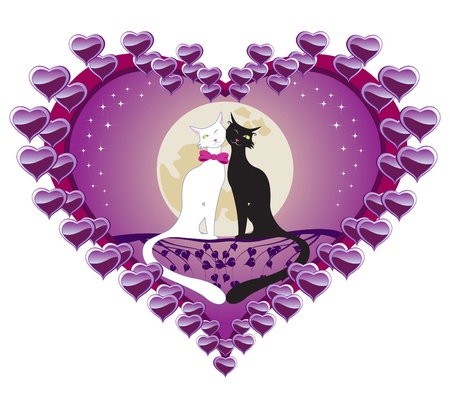 illustration valentine two cats on a branchのイラスト素材