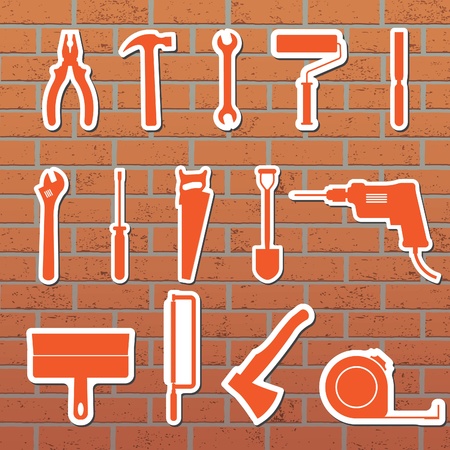 illustration mkonok tools on the wall fonekirpichnoyのイラスト素材