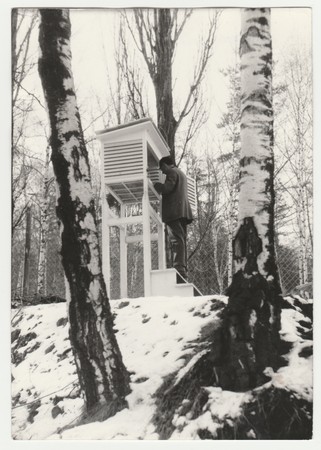 THE CZECHOSLOVAK SOCIALIST REPUBLIC - CIRCA 1950s: Retro photo shows meteorologist to control...