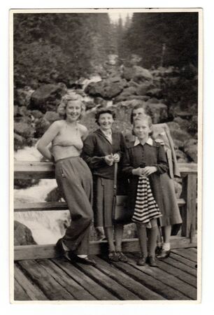 THE CZECHOSLOVAK SOCIALIST REPUBLIC, CIRCA 1950: A vintage photo shows people on vacation, circa 1950.のeditorial素材