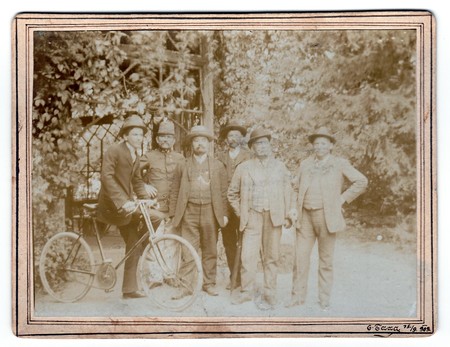 AUSTRIA-HUNGARY, SEPTEMBER 15, 1909:  Vintage photo shows men in nature. Photo was taken in ...