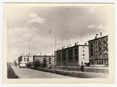 USSR - CIRCA 1970s: Vintage photo shows blocks of flats in USSR.のeditorial素材