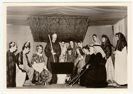 USSR - CIRCA 1980s: Vintage photo shows theatre performance.のeditorial素材