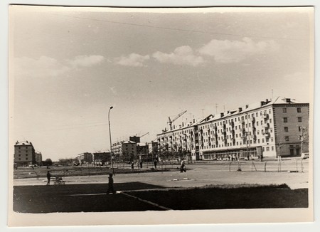 USSR - CIRCA 1980s: Vintage photo shows blocks of flats in USSR.のeditorial素材