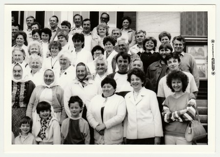 THE CZECHOSLOVAK SOCIALIST REPUBLIC - CIRCA 1980s: Vintage photo shows group of people on vacation.のeditorial素材
