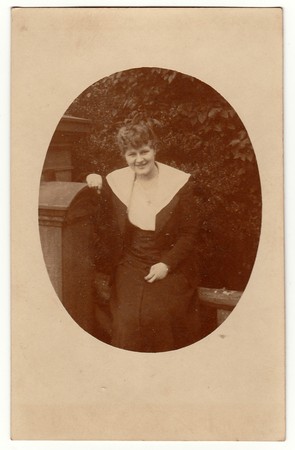 GERMANY - CIRCA 1940s: Vinatge photo shows a mature woman. Photography is oval shaped.