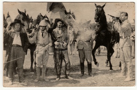 THE CZECHOSLOVAK REPUBLIC - CIRCA 1960s: Vintage photo shows scene from film Vinnetou.のeditorial素材