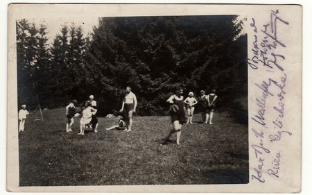SLIAC, THE CZECHOSLOVAK REPUBLIC - AUGUST 6, 1921: Vintage photo shows people during summer time....