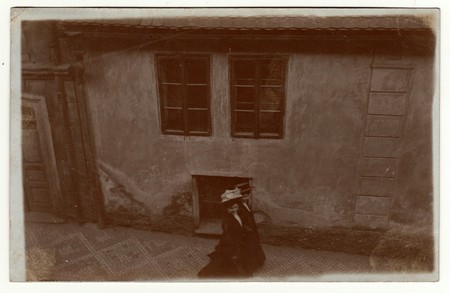 THE CZECHOSLOVAK REPUBLIC - CIRCA 1930s: Vintage photo shows women go for a walk. Original retro black & white photography taken from photo album. No postprocessのeditorial素材
