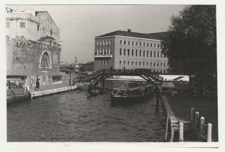 VENEZIA (VENICE), ITALY - CIRCA 1970s:  Vintage photo shows the Italian town - Venice.  Retro black & white  photography.のeditorial素材