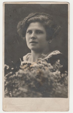 THE CZECHOSLOVAK  REPUBLIC - CIRCA 1930s: Vintage photo shows a young woman - Edwardian hairstyle....