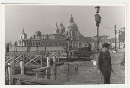 VENEZIA (VENICE), ITALY - CIRCA 1970s:  Vintage photo shows the Italian town - Venice.  Retro black & white  photography.のeditorial素材