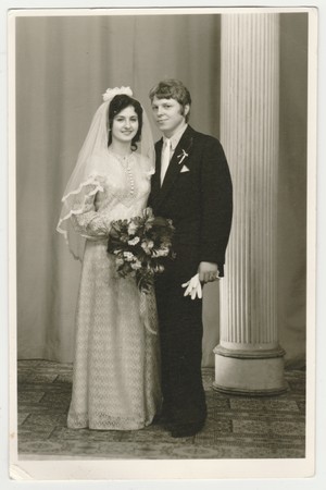 THE CZECHOSLOVAK SOCIALIST REPUBLIC - CIRCA 1980s: Vintage photo shows a bride with bridegroom....