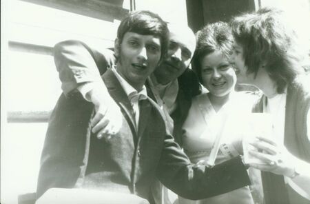 THE CZECHOSLOVAK SOCIALIST REPUBLIC - CIRCA 1970s: Retro photo shows young people during a rag day. Vintage photography.のeditorial素材